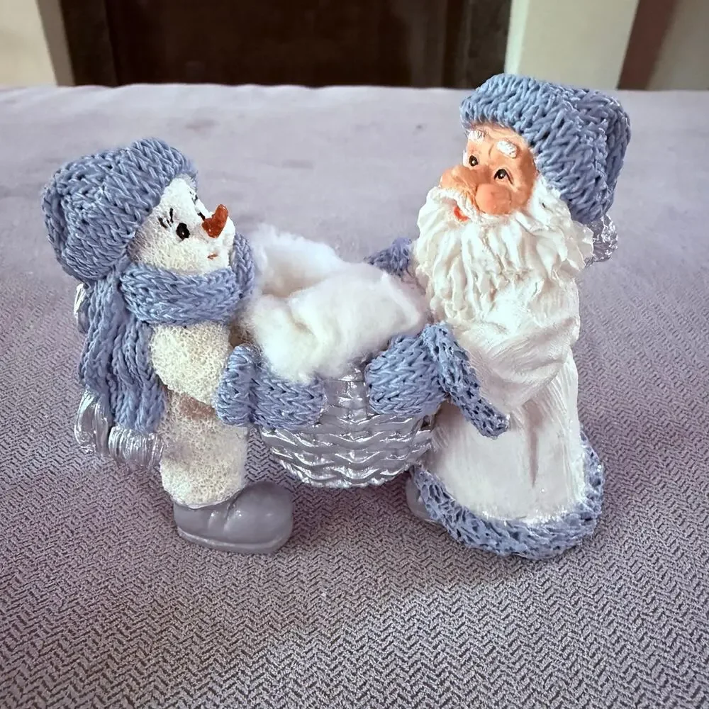 Vintage 1998 Encore Group Santa Snowman Candle Holder Basket Christmas Decor